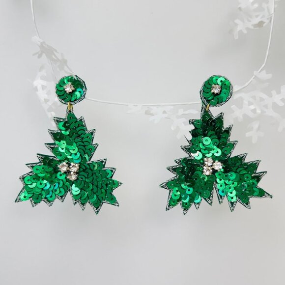 Handmade Green Tree sequin Earring - Picture 4 of 4